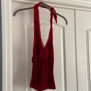 Crushed red velvet halter top